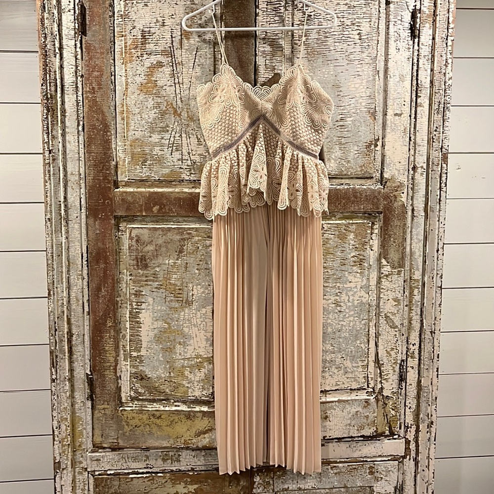 Self Portrait Lace Peplum Midi Dress Cream US 6